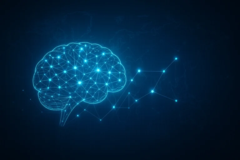 A glowing digital brain over a world map, symbolising global brain capital and the emerging brain-driven economy