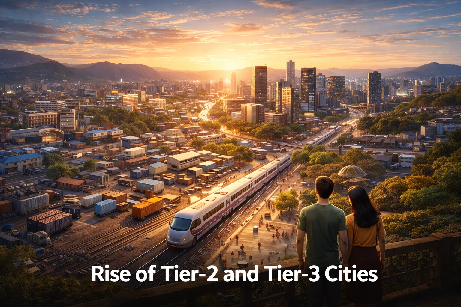 View of a growing Indian city with modern infrastructure, transport networks, and urban development, symbolizing the rise of Tier-2 and Tier-3 cities in India