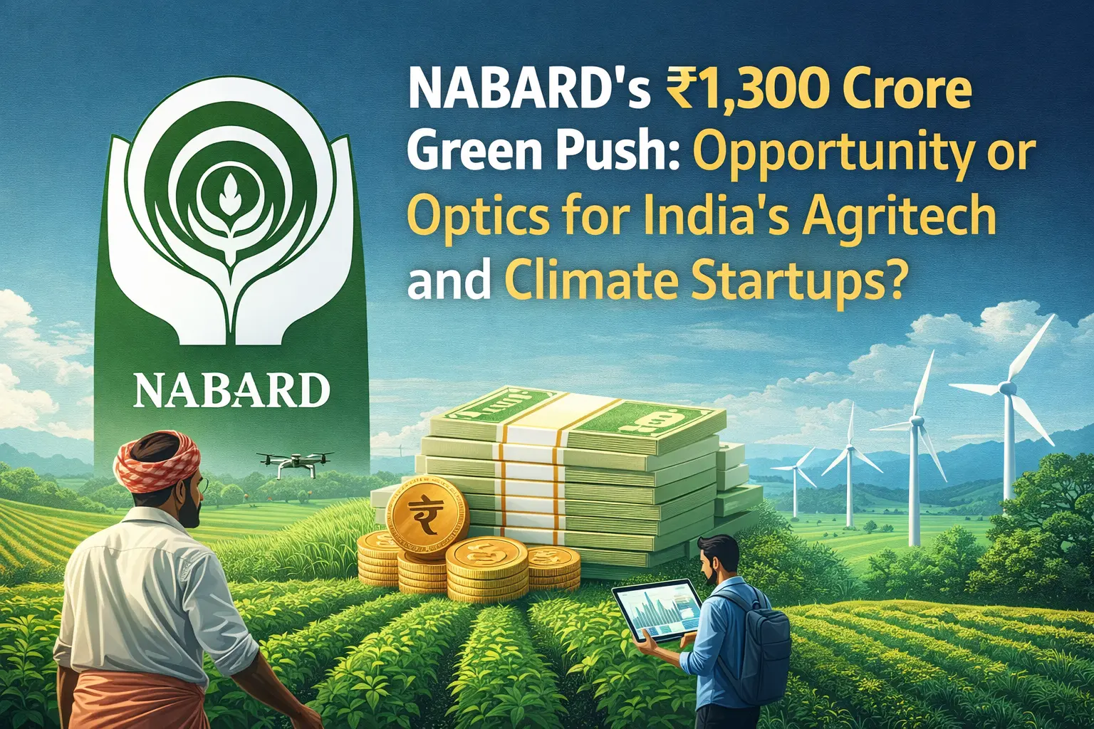 Visual representation of NABARD’s ₹1,300 crore green fund supporting agritech, climate startups, and rural innovation in India.