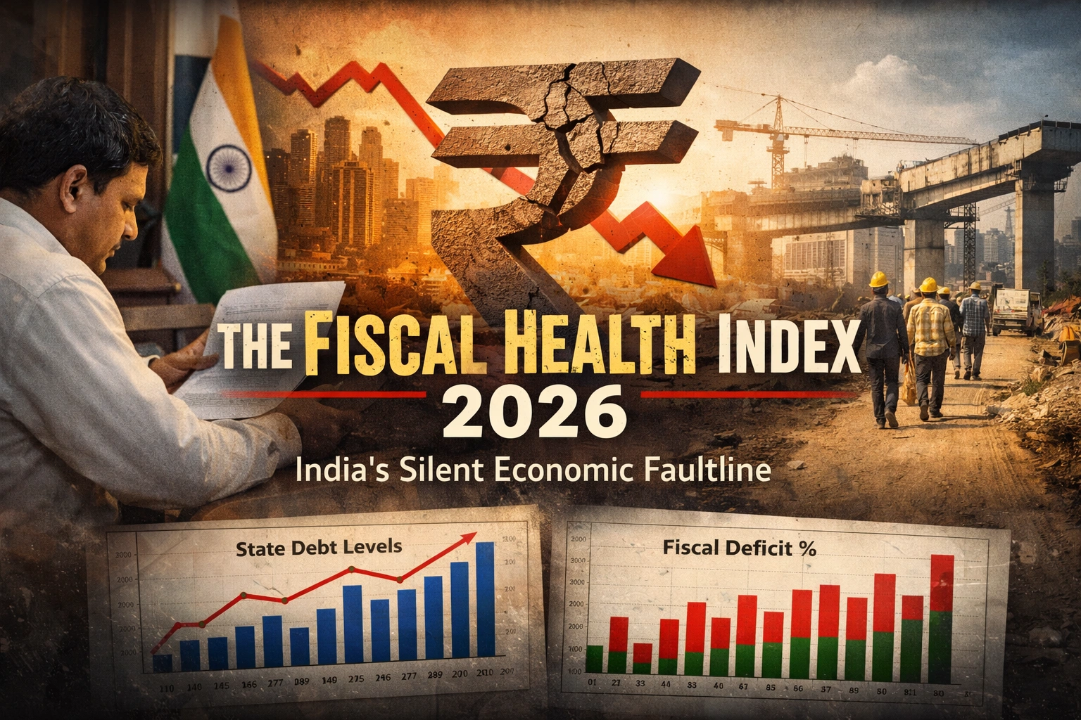 Fiscal Health Index 2026 India showing rising state debt, fiscal deficit, and economic stress