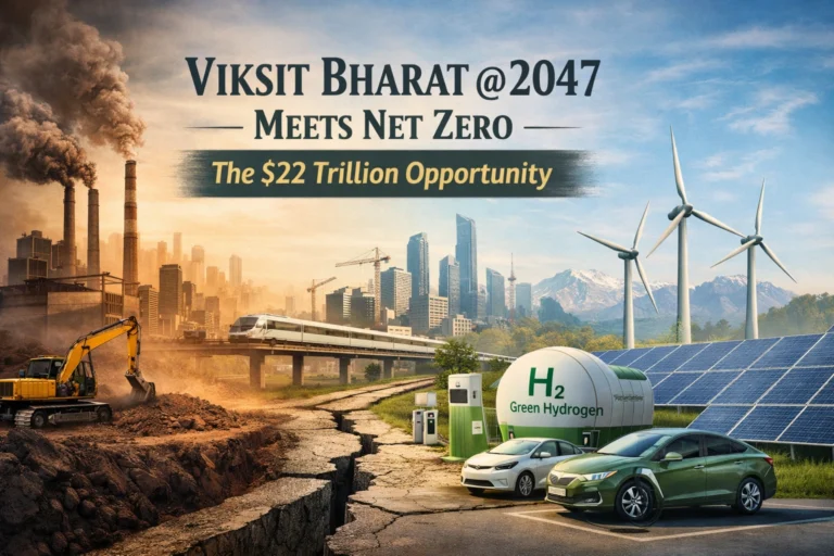 Viksit Bharat Net Zero transition showing coal to renewable energy shift and $22 trillion investment opportunity in India