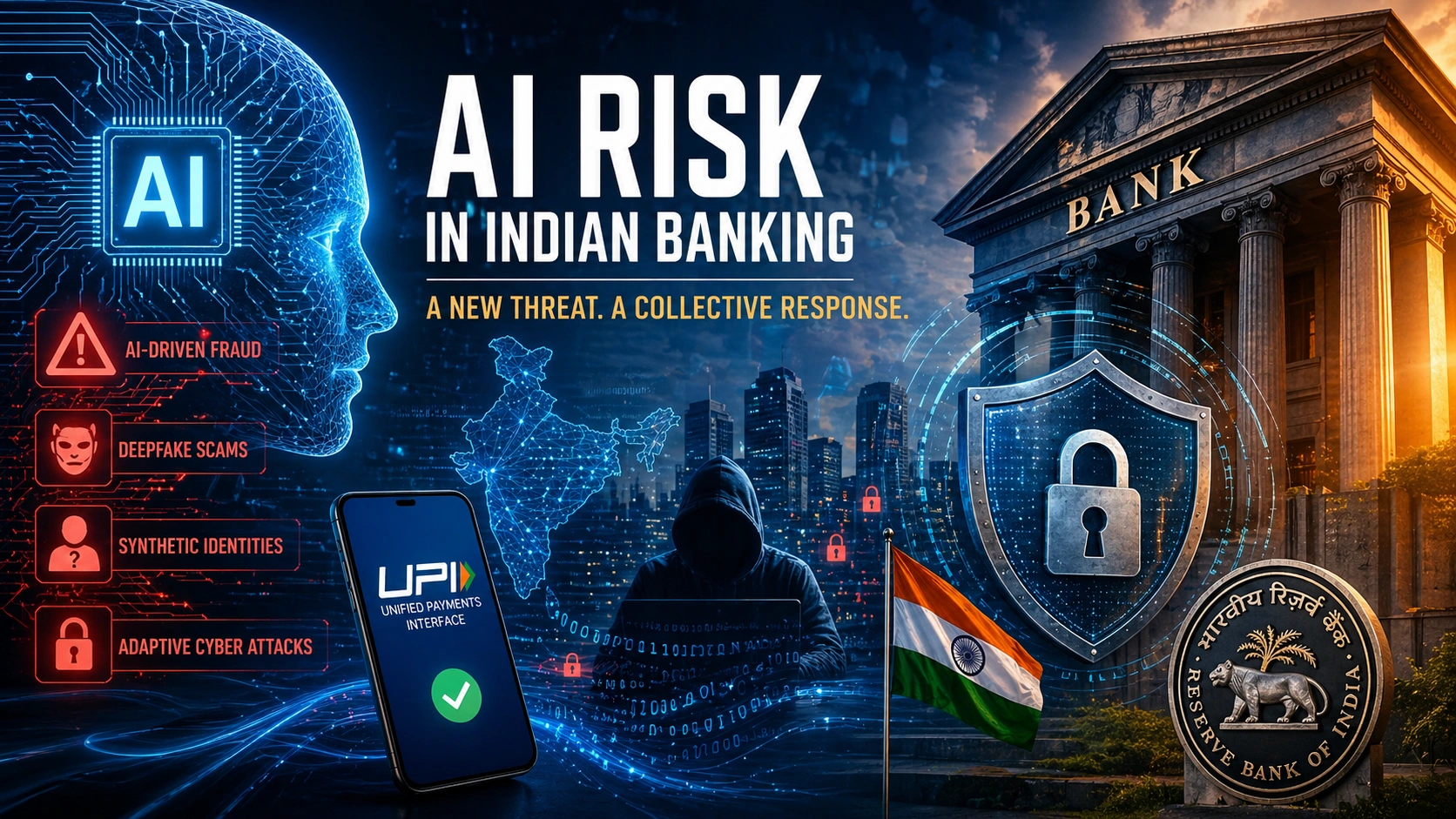 AI risk in Indian banking system with digital finance and cybersecurity concept