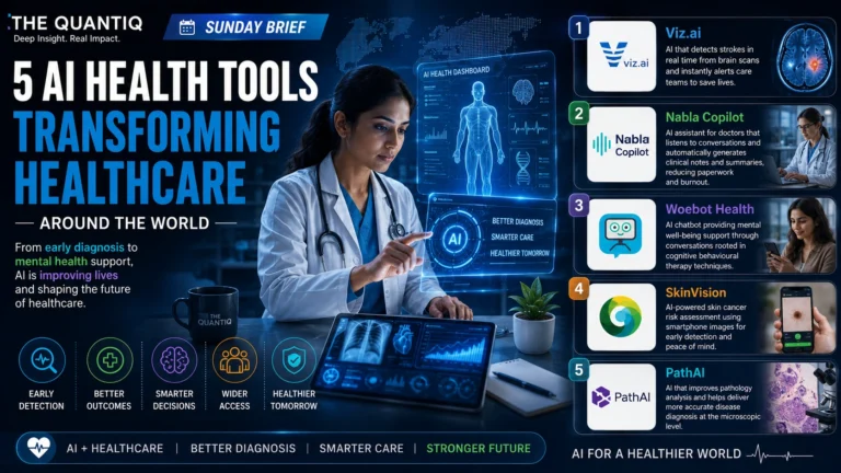 Futuristic healthcare illustration featuring AI-powered diagnostics, digital health interfaces and medical technology innovations.