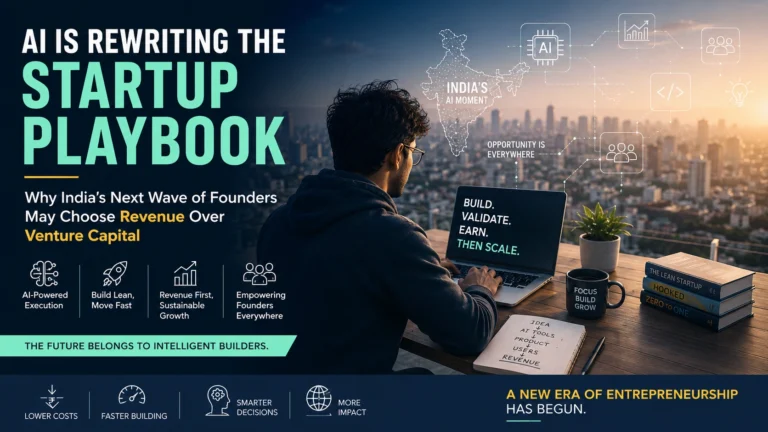 AI-powered entrepreneur building a lean startup in India using artificial intelligence tools instead of relying on venture capital funding.