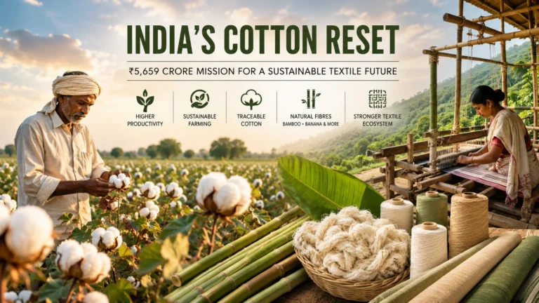 Cotton field and natural fibre textile ecosystem representing India’s sustainable textile mission