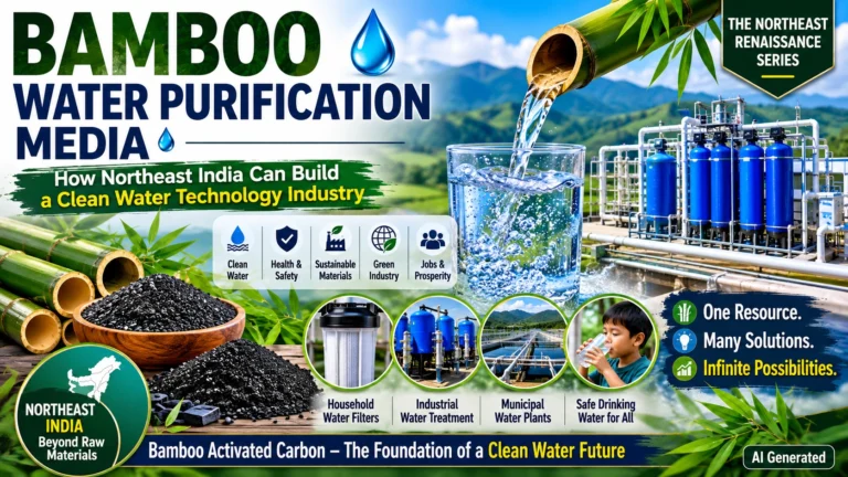 Bamboo water purification media showing bamboo activated carbon, water filtration systems and clean-water technology opportunities in Northeast India.