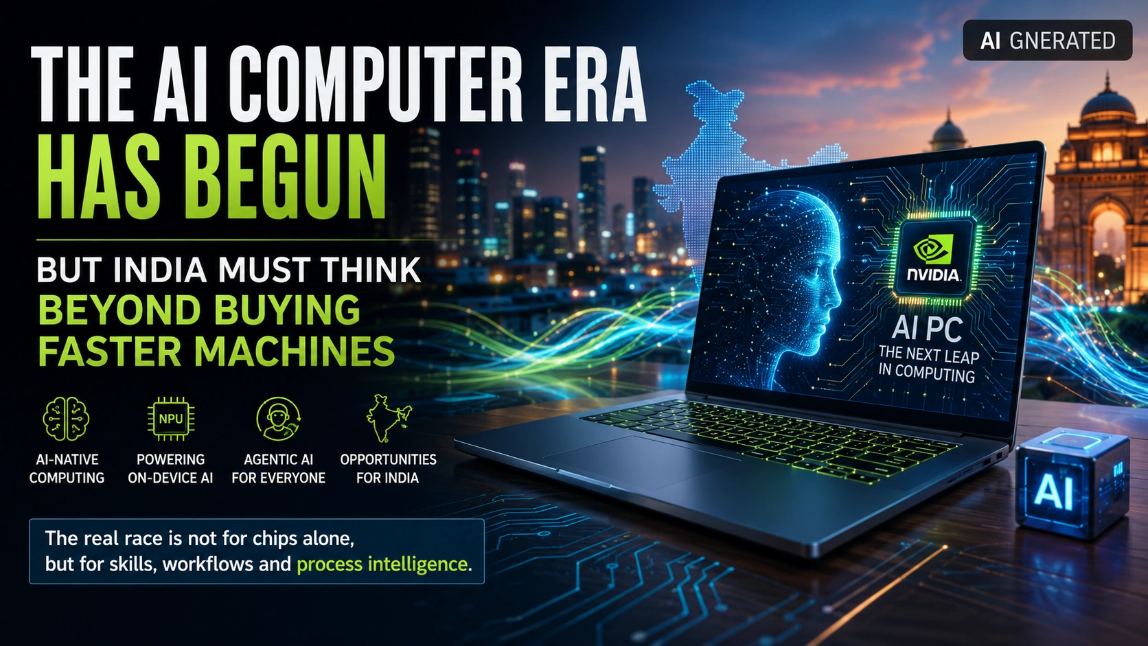 AI-generated featured image depicting Nvidia-inspired AI computers and the future of AI-native personal computing in India