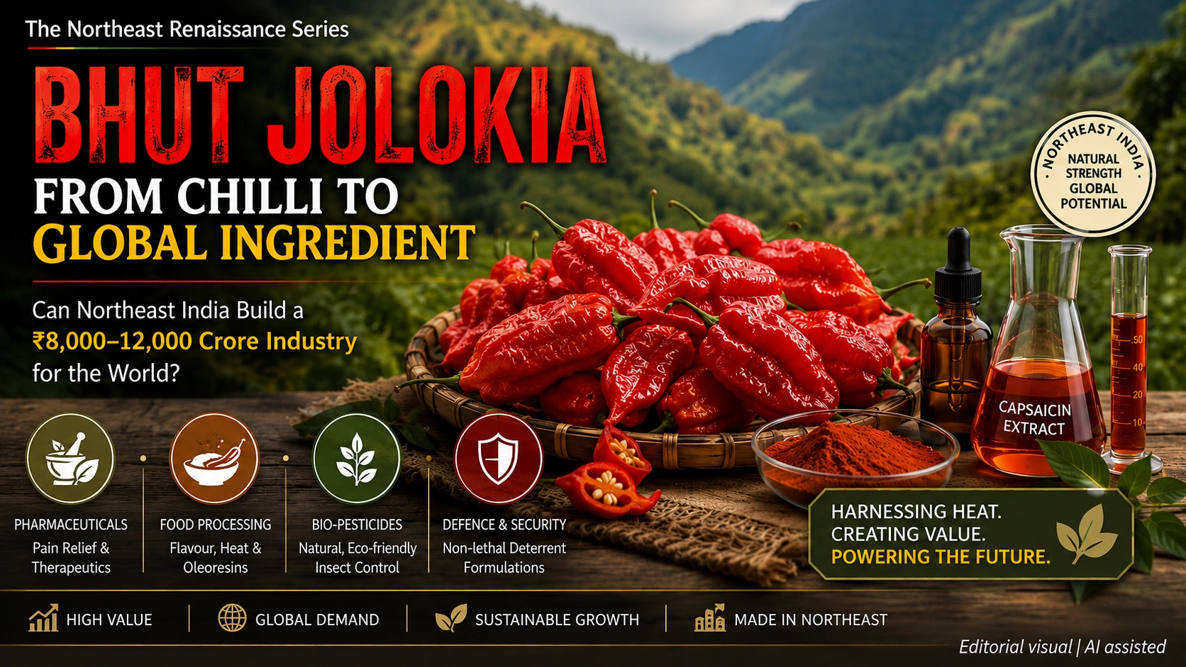 Bhut Jolokia chilli industrial applications for capsaicin extraction and bioeconomy opportunities in Northeast India