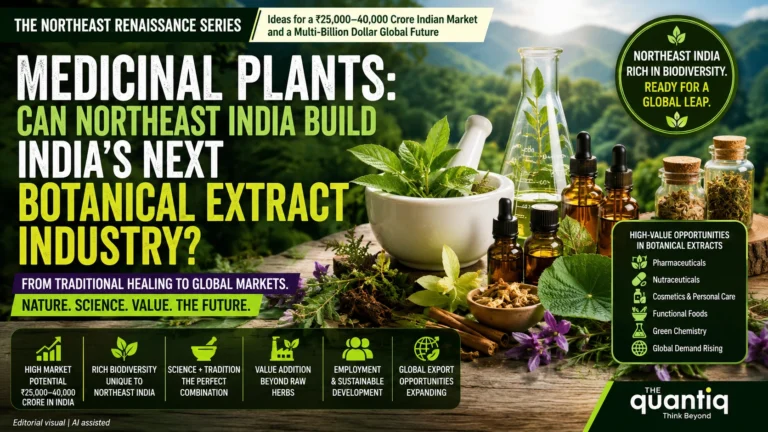 Medicinal plants and botanical extract industry highlighting Northeast India's bioeconomy opportunities in pharmaceuticals, nutraceuticals and natural ingredient manufacturing.
