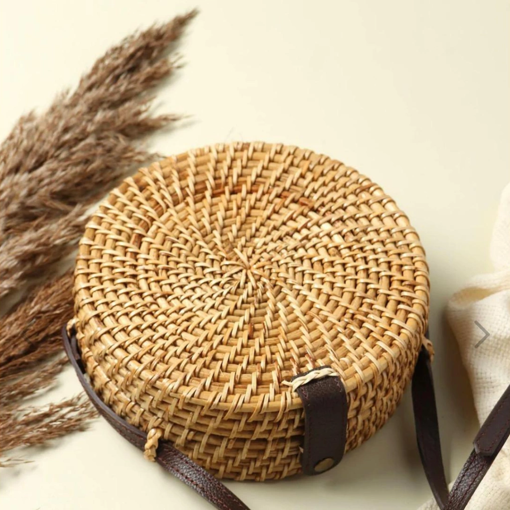 Handwoven cane bag made from natural fibres