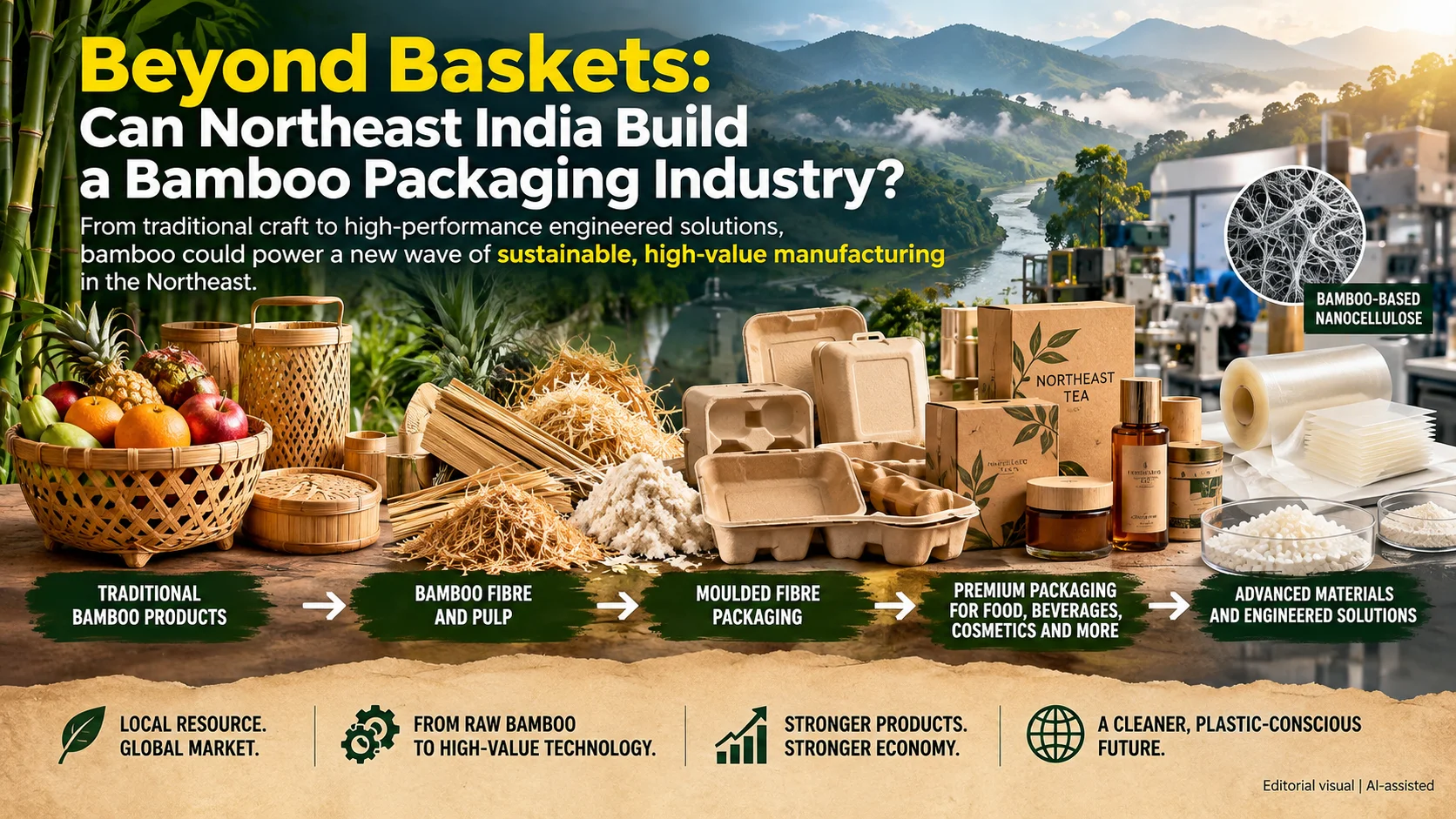 Bamboo packaging products representing a potential new manufacturing industry in Northeast India