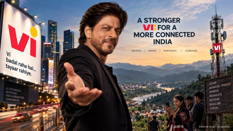 Shah Rukh Khan-led Vi brand transformation visual connecting Indian cities with Assam and Northeast India