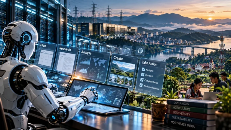 AI agent operating digital systems with data centre infrastructure and Northeast India landscape